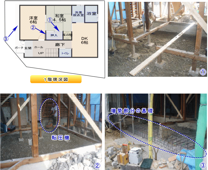 大阪府岸和田市　全改装、大規模リフォーム、増築・減築、間取り変更、耐震補強、水廻り一新　基礎工事の様子