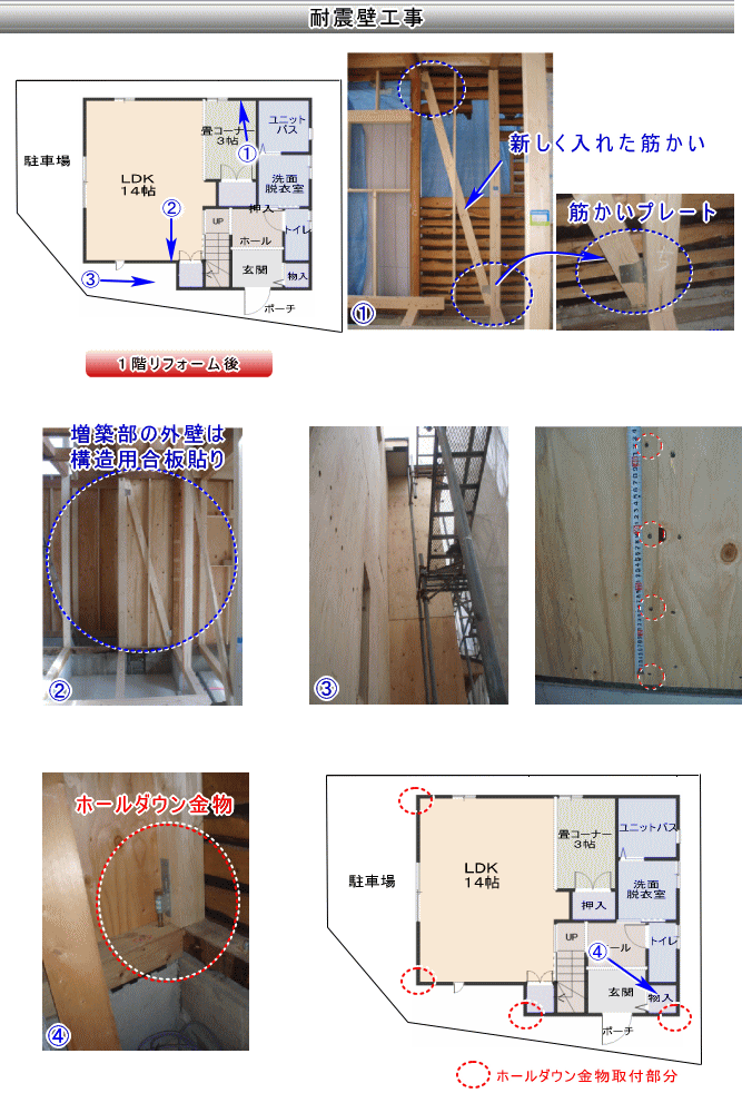 大阪府岸和田市　全改装、大規模リフォーム、増築・減築、間取り変更、耐震補強、水廻り一新　耐震補強工事の様子　耐震壁工事
