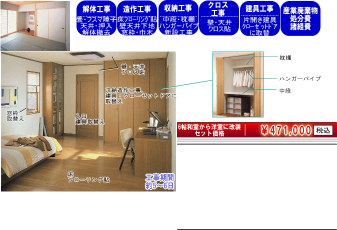 6帖和室から洋室に改装セット　471,000円諸経費込み